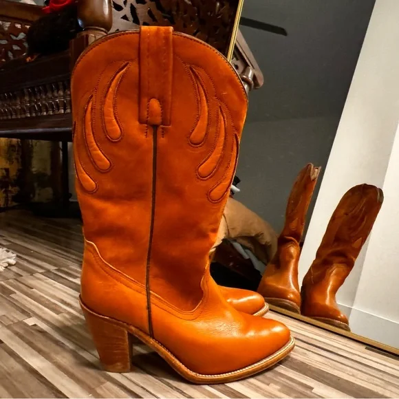 Frye Women's Tall Western Heeled Boots in Cognac Brown - Picture 1 of 14